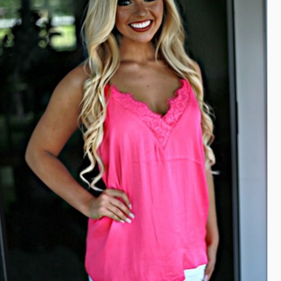 Elle Tops - Elle Hot Pink Lace Top.